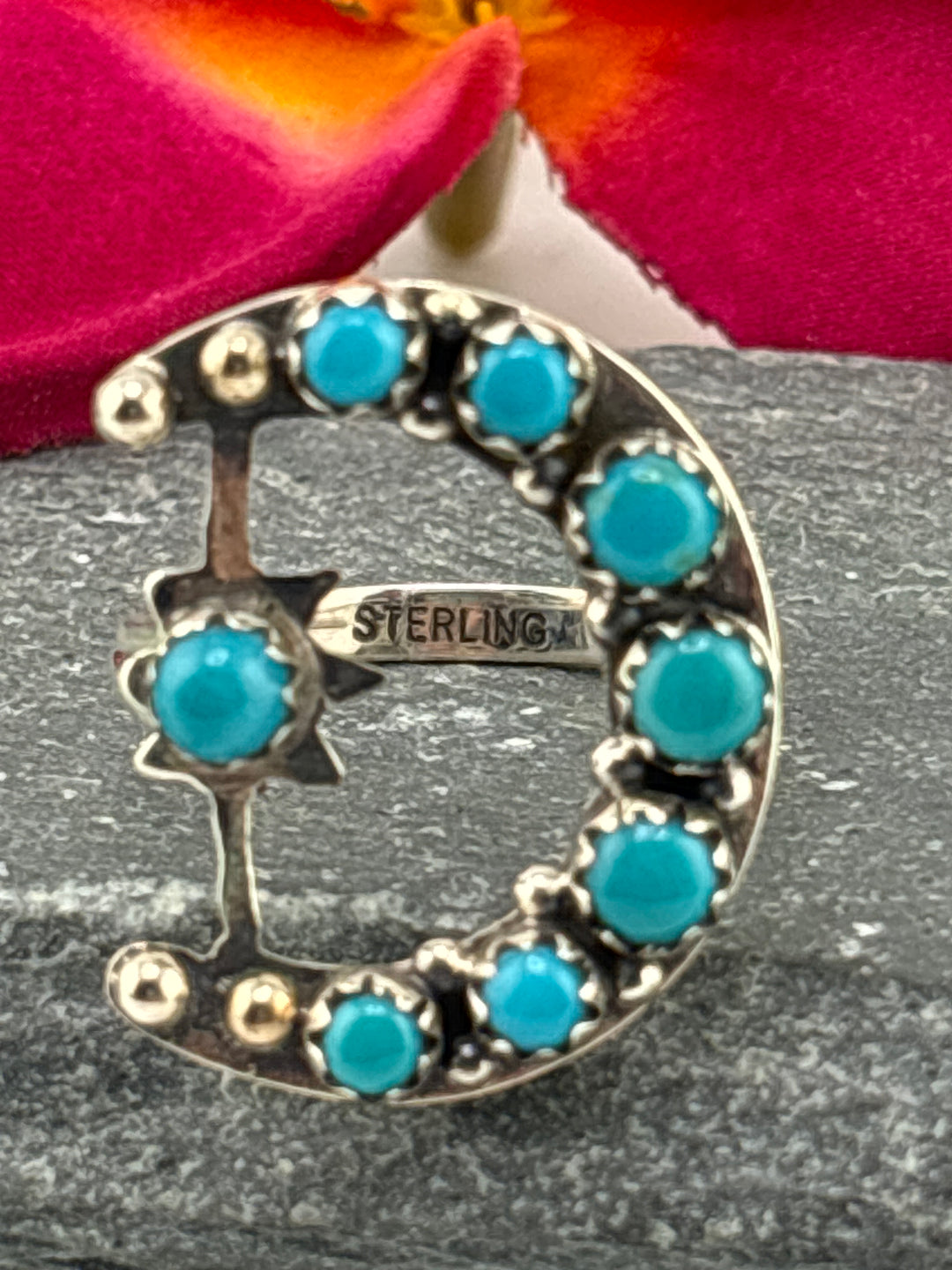 Star & Moon Turquoise Ring Size 10