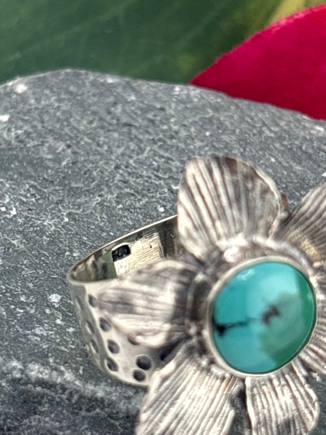 Hubei Turquoise Flower Ring Size 8 Adjustable