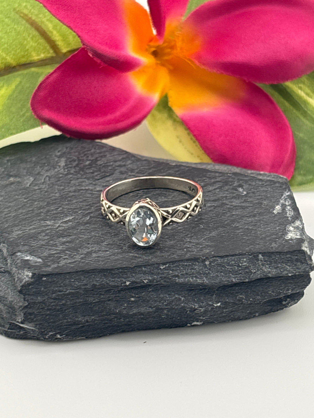 Aquamarine and 925 Sterling Silver Ring Size 7