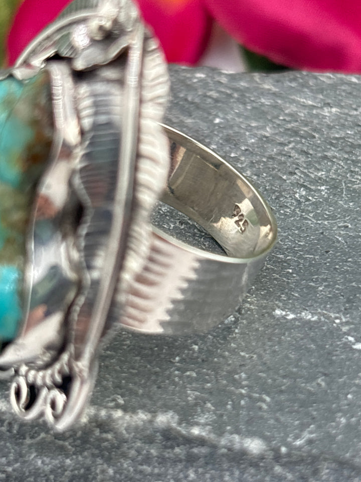 Raw American Turquoise Adjustable Band Ring Size 7
