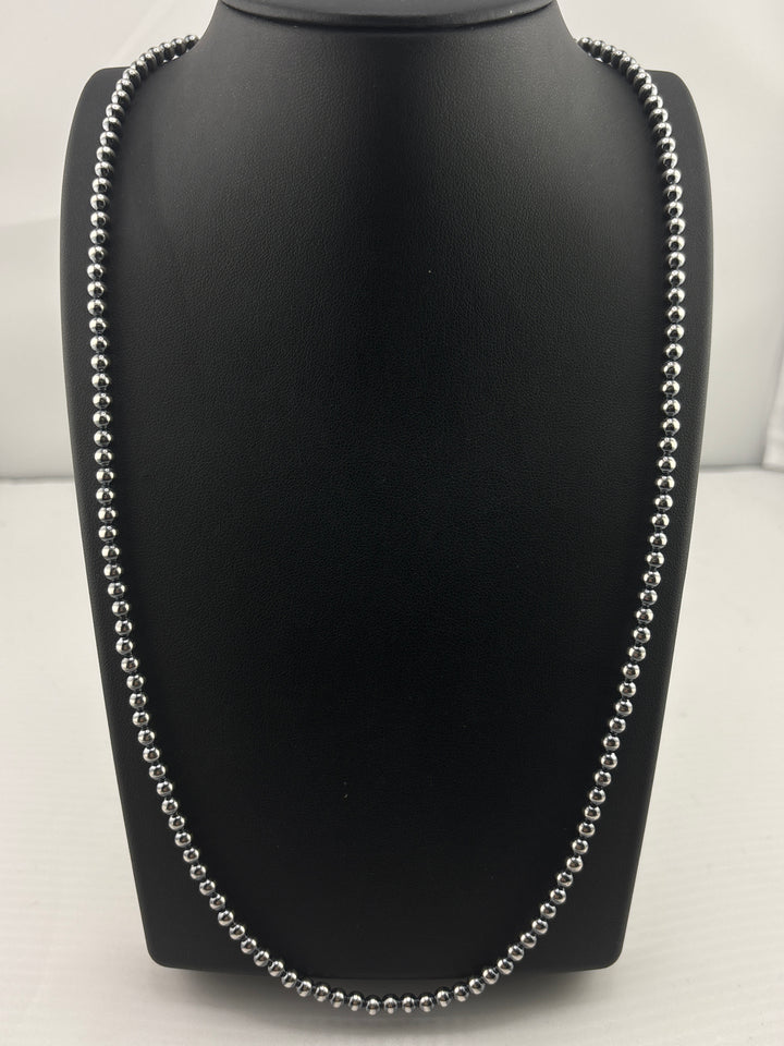4mm 24"+2" Oxidized 925 Sterling Silver Bead Necklace