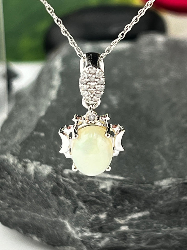 10K White Gold Ethiopian and Diamond Necklace