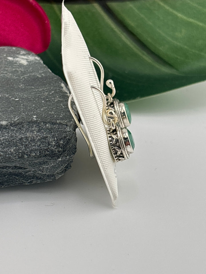 Round Zambian Emerald Dangle Earrings