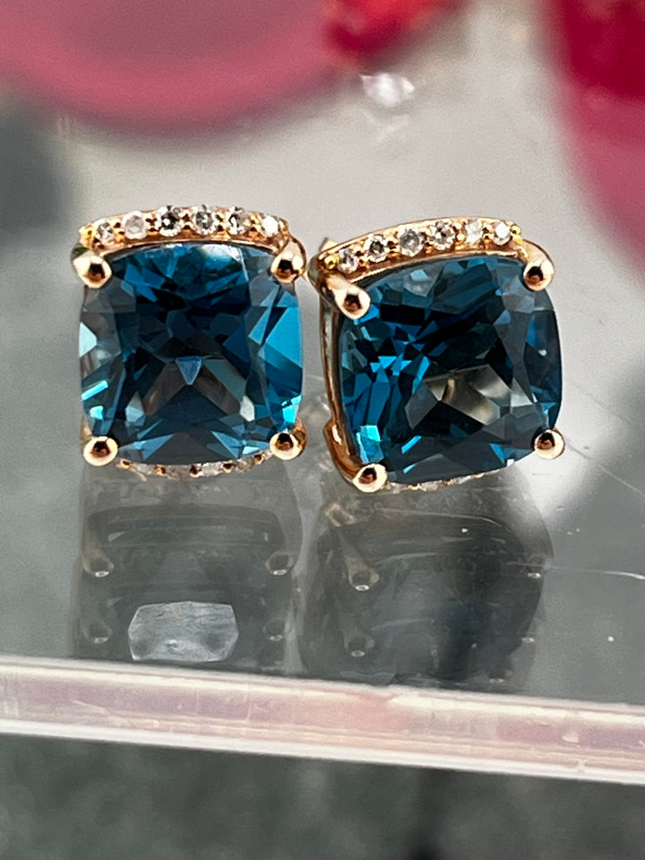 10K Rose Gold London Blue Topaz and Diamond Earrings