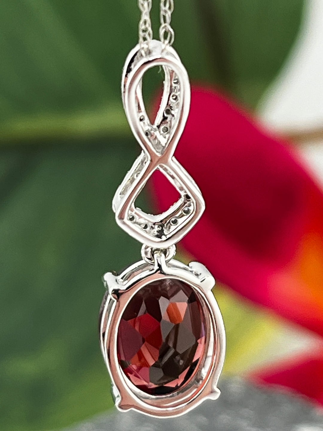 10K White Gold Garnet and Diamond Necklace