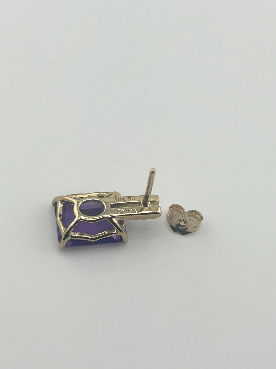 10K Gold Diamond & Amethyst Post-back Earrings