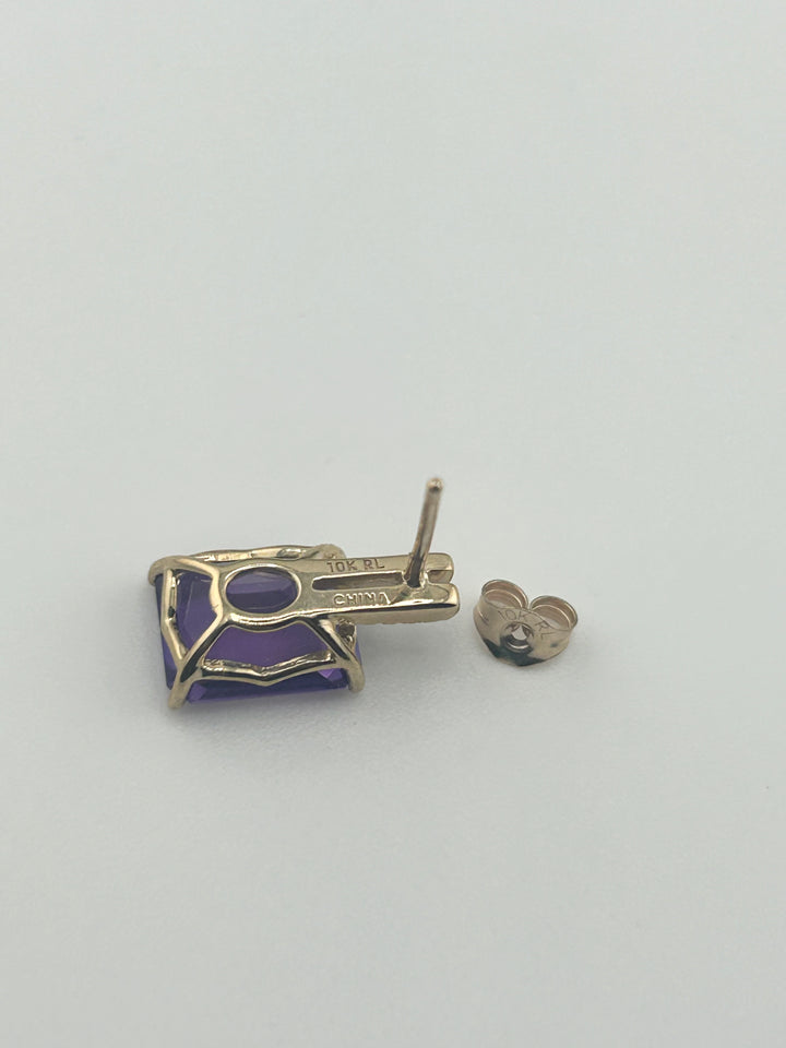 10K Gold Diamond & Amethyst Post-back Earrings