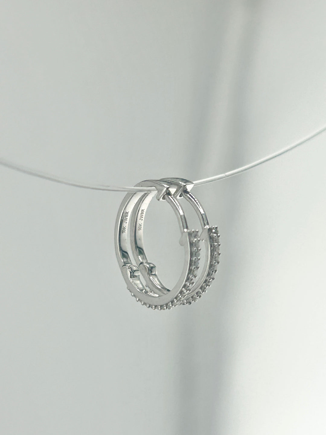 10K White Gold & Diamond Hoop Earrings
