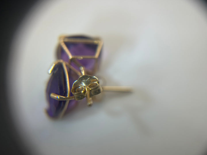 14K Gold Amethyst 8mm Post-back Earrings