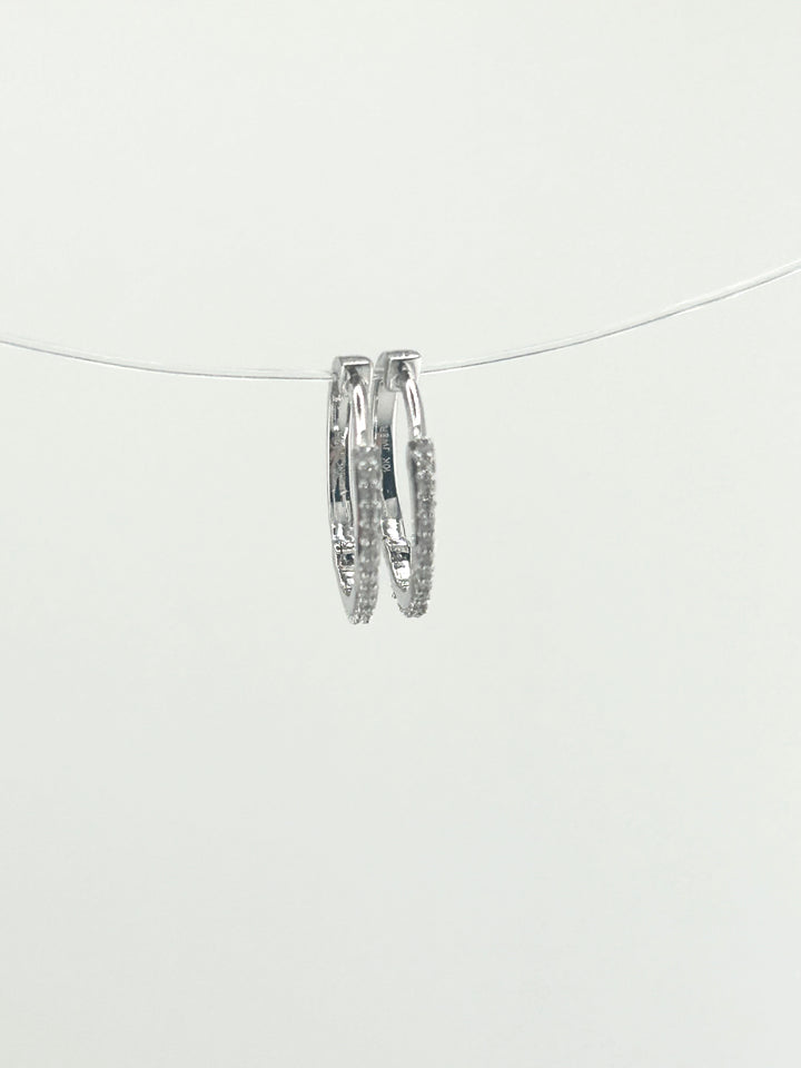 10K White Gold & Diamond Hoop Earrings
