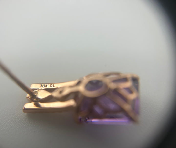 10K Gold Diamond & Amethyst Post-back Earrings