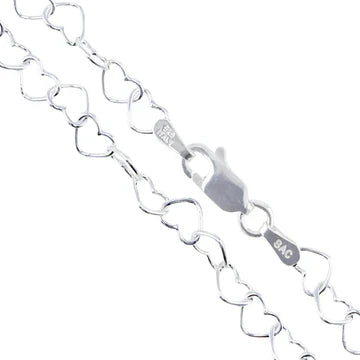 Heart - 3mm - Sterling Silver Heart Chain Necklace - 16in