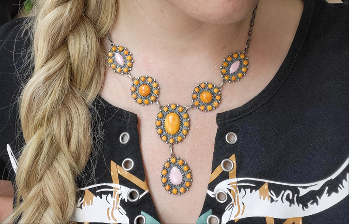 Orange Spiny Oyster, Queen Conch, and Sterling Silver Necklace