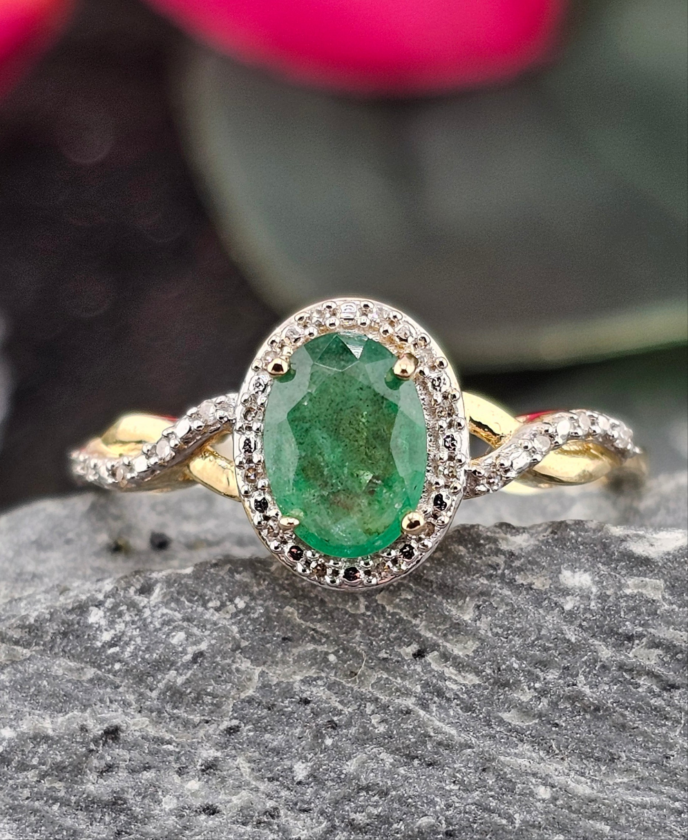 10K Yellow Gold, Emerald and Diamond Ring Size 7