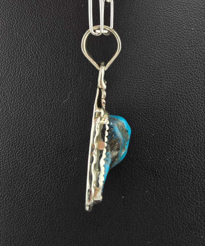 Raw Kingman Turquoise 925 sterling silver pendant w/ 18" 3mm paperclip Chain