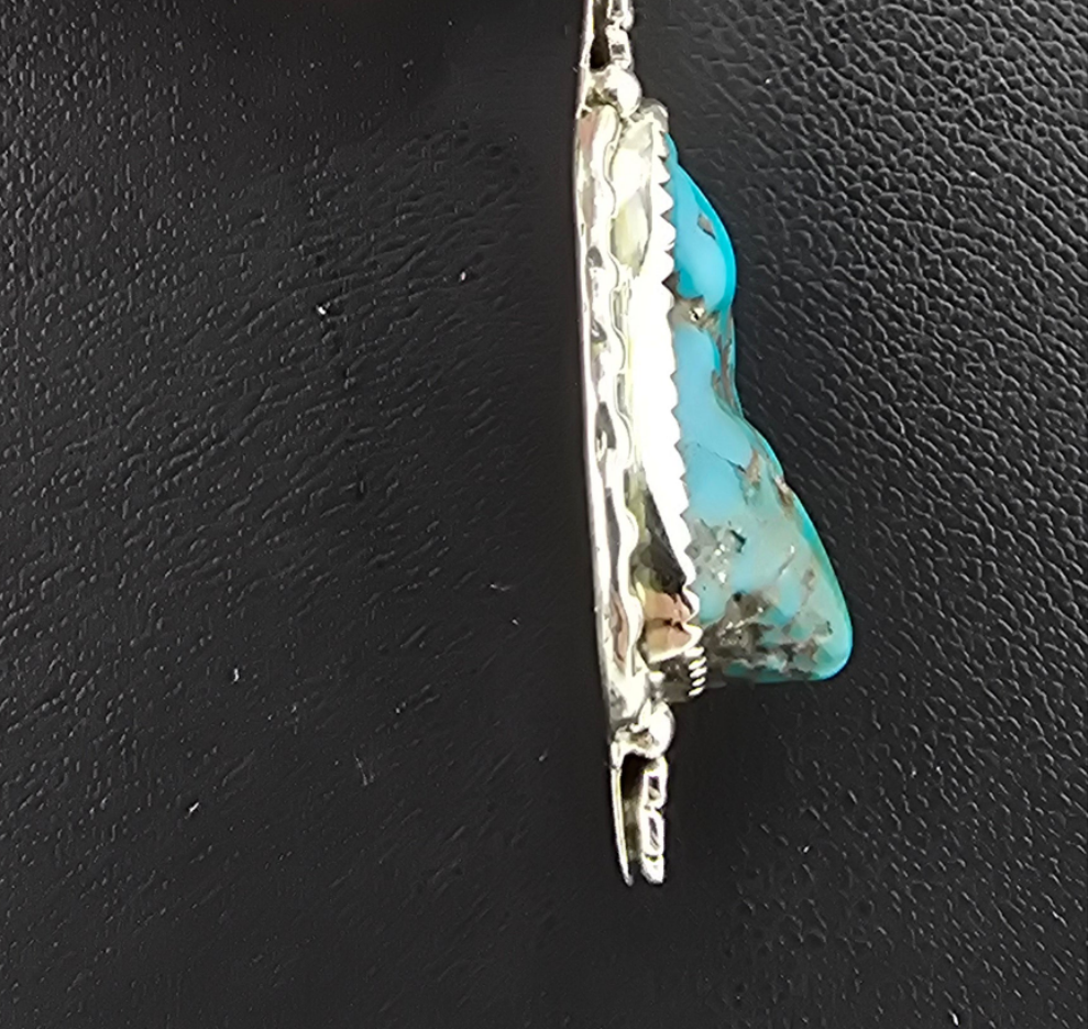 Raw Kingman Turquoise 925 sterling silver pendant w/ 18" 3mm paperclip Chain