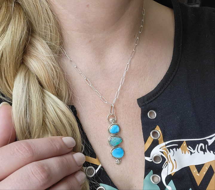 Turquoise, Australia Opal and 925 Sterling Silver 3 stone pendant.