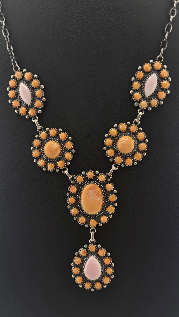 Orange Spiny Oyster, Queen Conch, and Sterling Silver Necklace