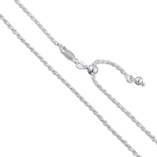 Rope Adjustable - 1.1mm - Sterling Silver Rope Adjustable Chain Necklace - 22in