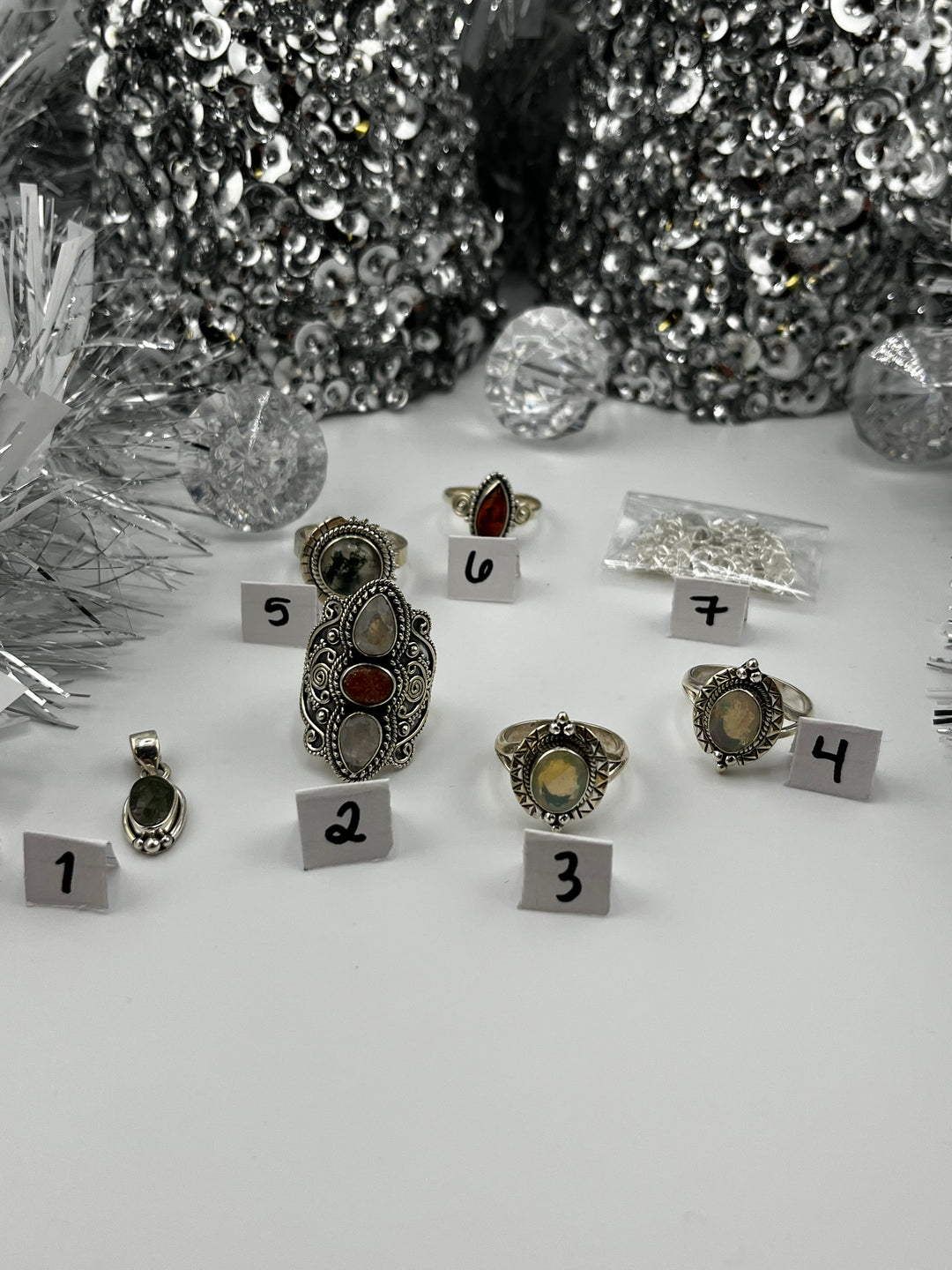 RESERVED FOR:  Flower & Moon Crystals -11/27/2024 - 10 Sterling Silver Items