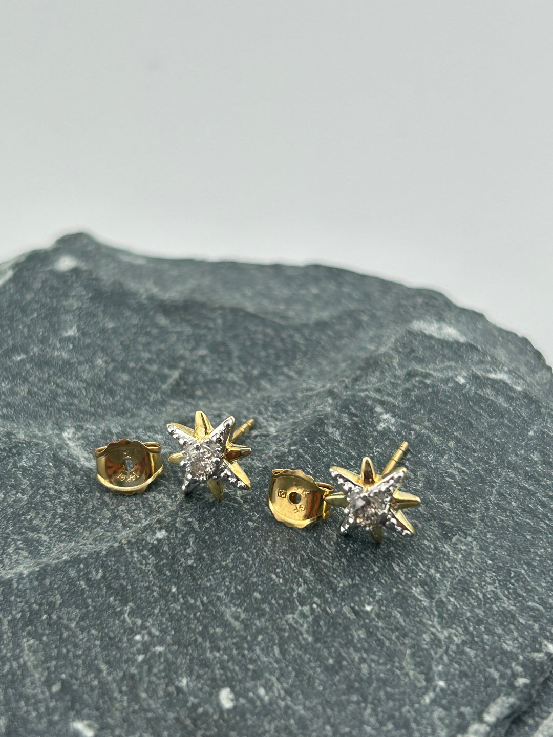 14K Gold & White Gold Diamond Star Post-back Earrings