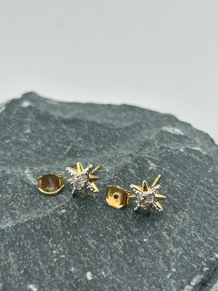 14K Gold & White Gold Diamond Star Post-back Earrings