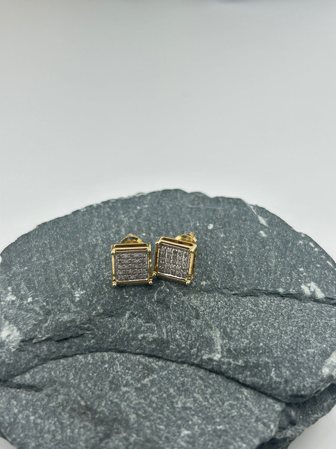 10K Gold Diamond Square Post-back Earrings