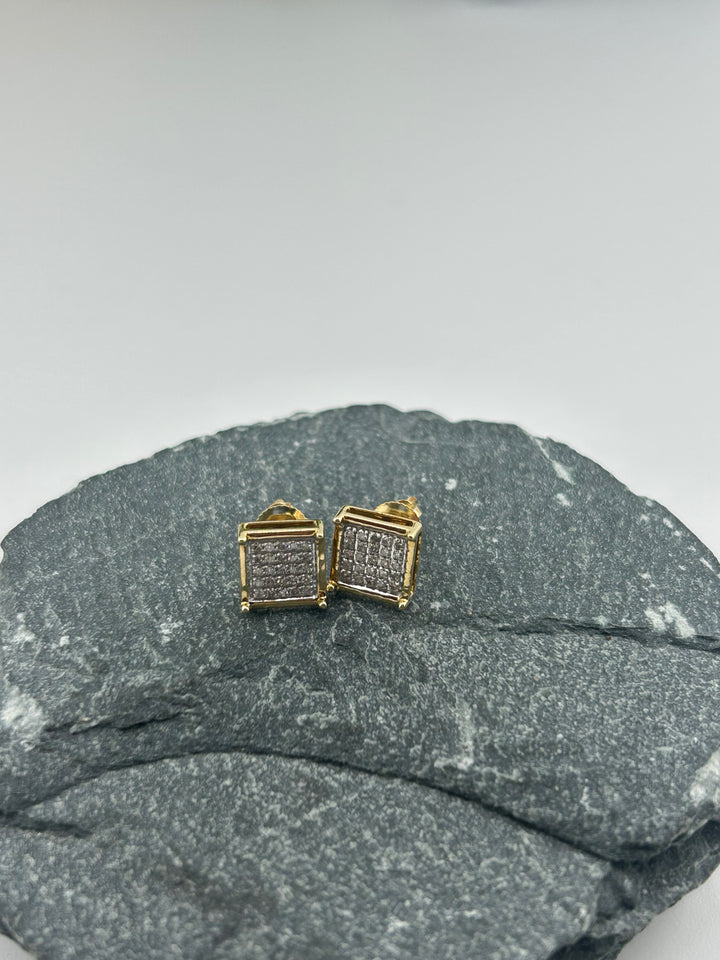 10K Gold Diamond Square Post-back Earrings
