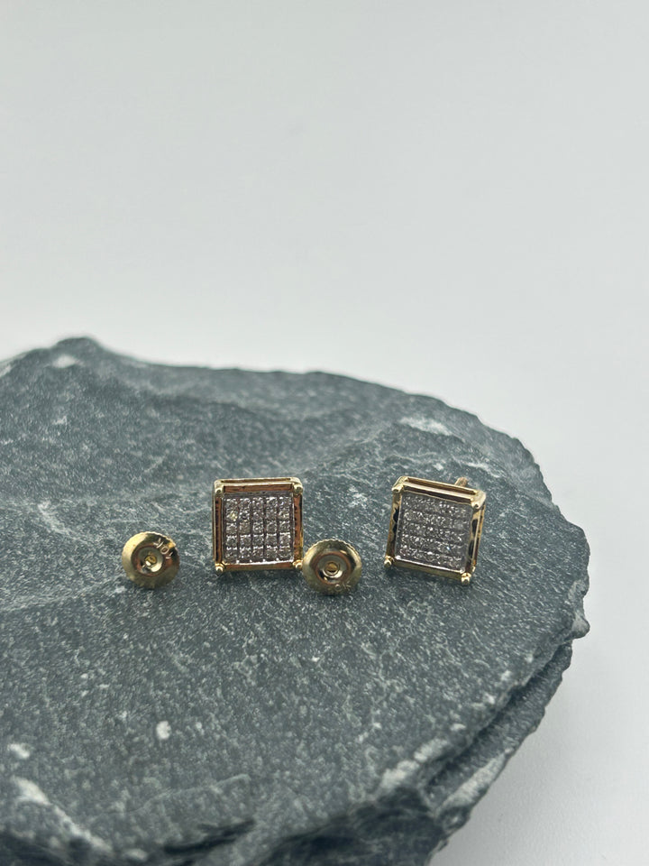 10K Gold Diamond Square Post-back Earrings