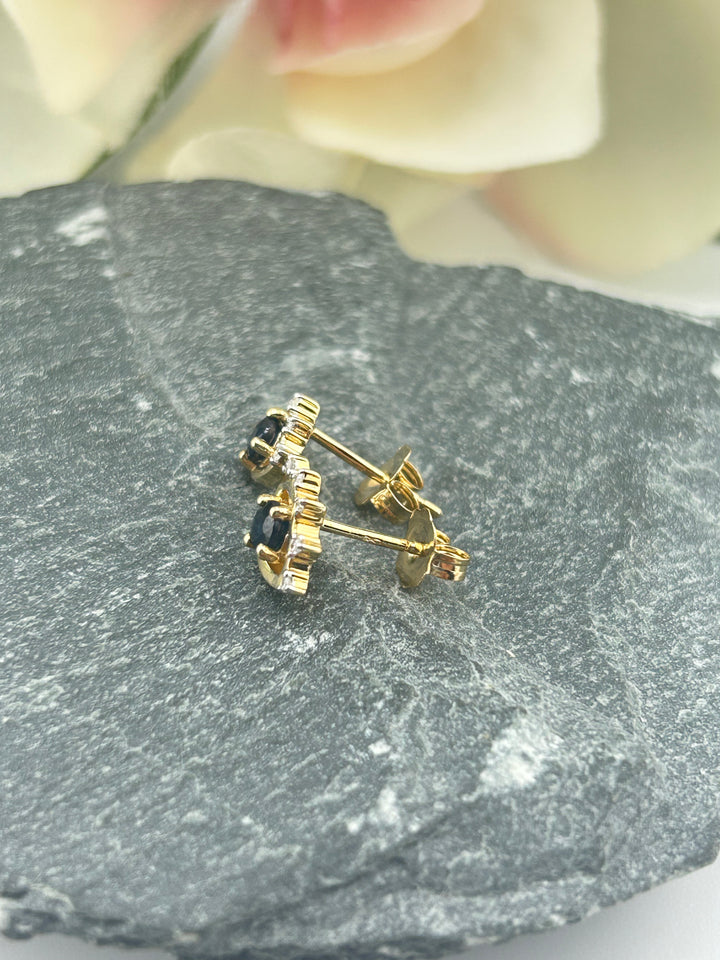 14K Gold Diamond & Sapphire Post-back Earrings