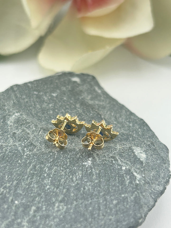 14K Gold Diamond & Sapphire Post-back Earrings