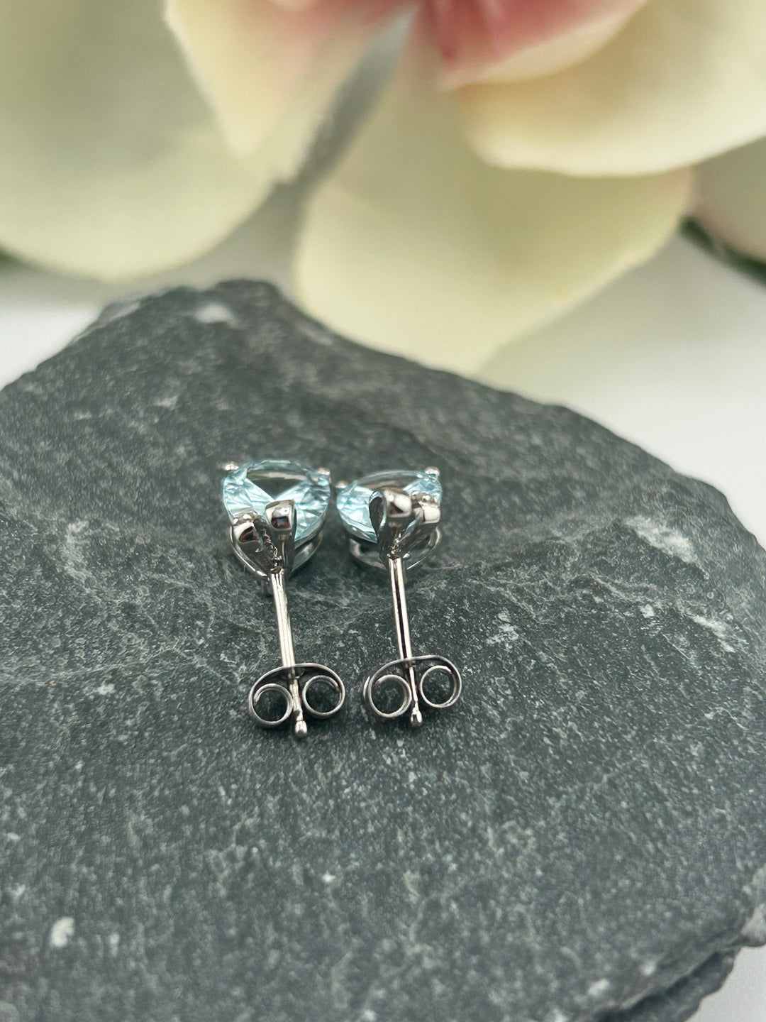 10K White Gold Diamond & Blue Topaz Post-back Earrings