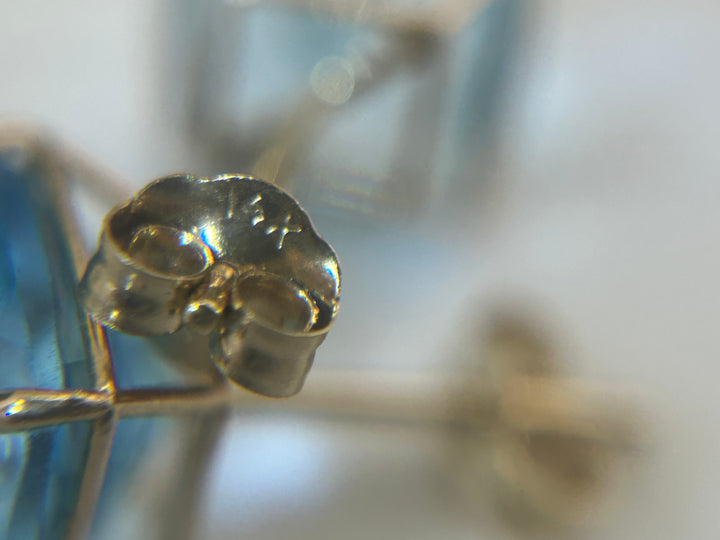 14K Gold Blue Topaz 8mm Post-back Earrings