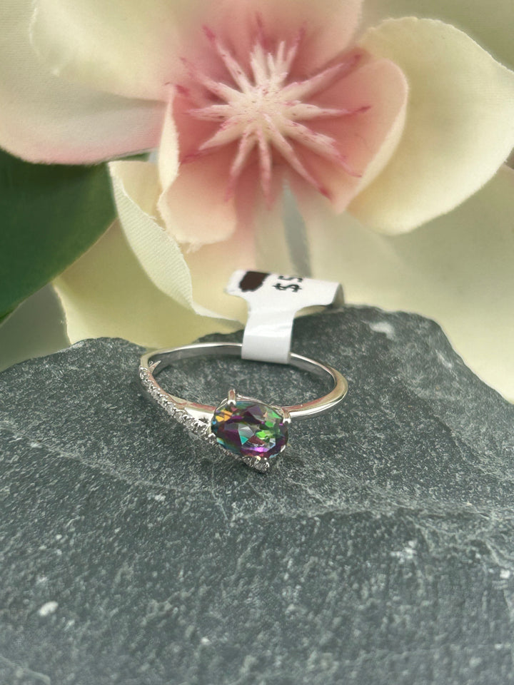10K White Gold Diamond & Mystic Topaz Ring