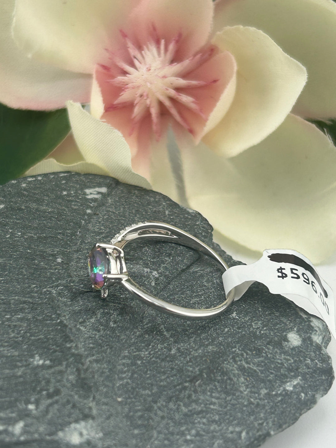 10K White Gold Diamond & Mystic Topaz Ring