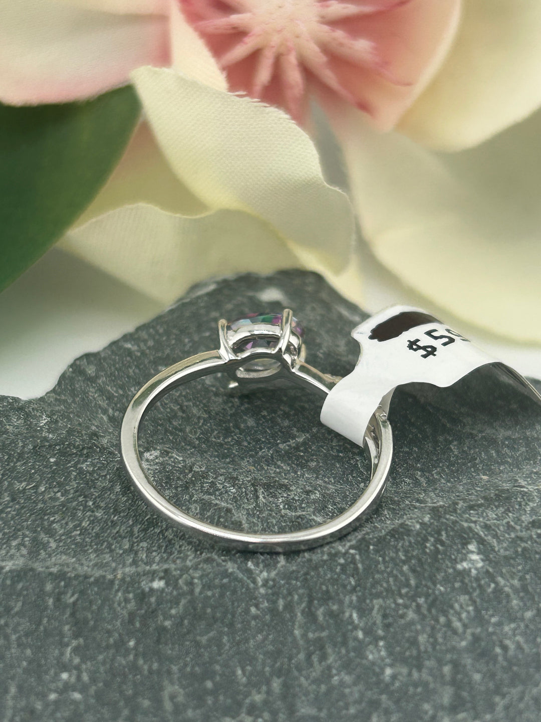 10K White Gold Diamond & Mystic Topaz Ring