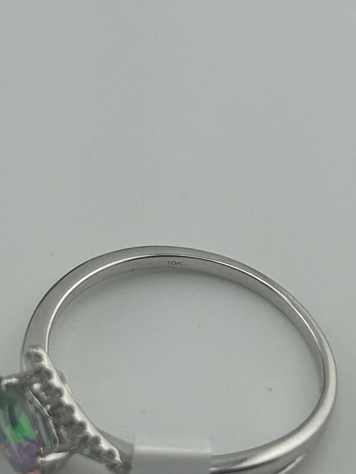 10K White Gold Diamond & Mystic Topaz Ring