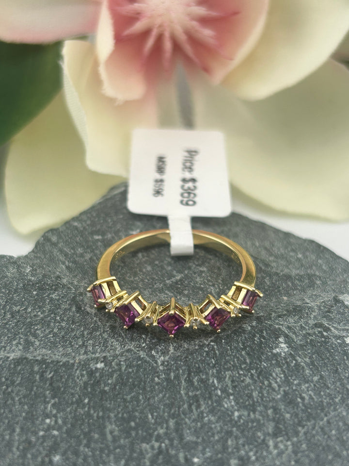 10K Gold Diamond & Multi-Stone Rhodolite Ring