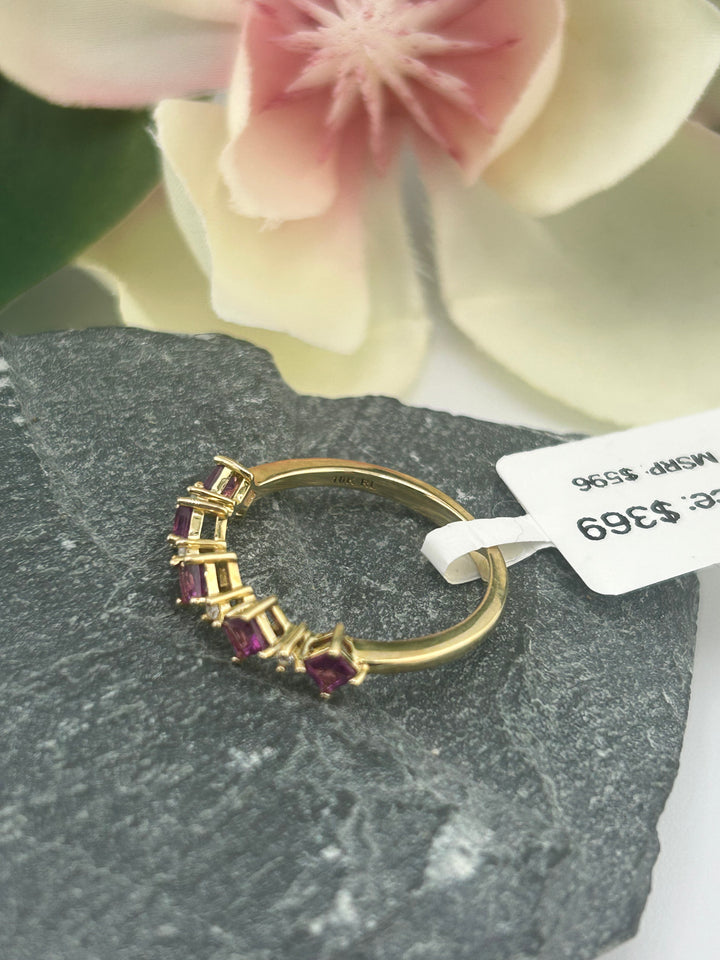 10K Gold Diamond & Multi-Stone Rhodolite Ring