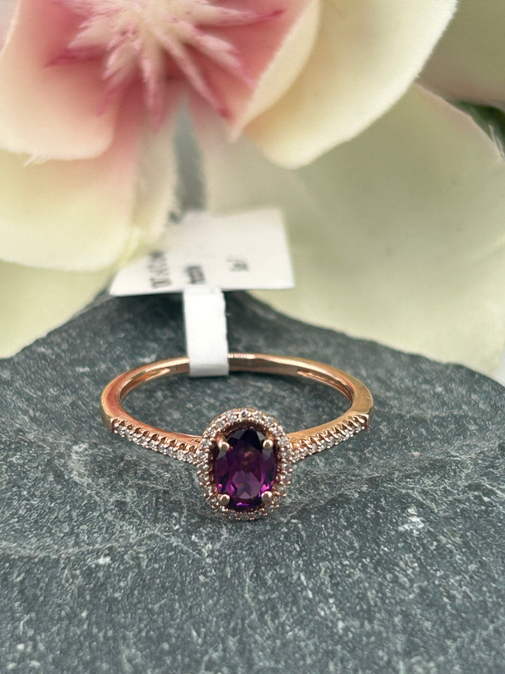 10K Gold Diamond & Rhodolite Ring