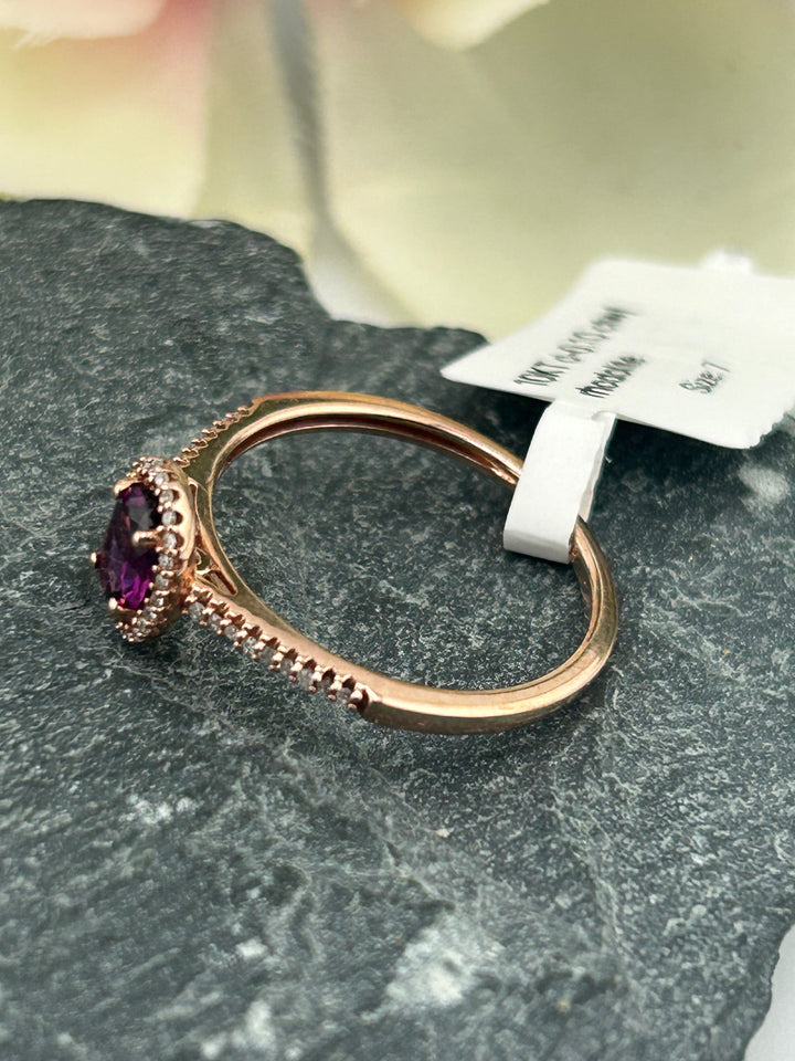 10K Gold Diamond & Rhodolite Ring