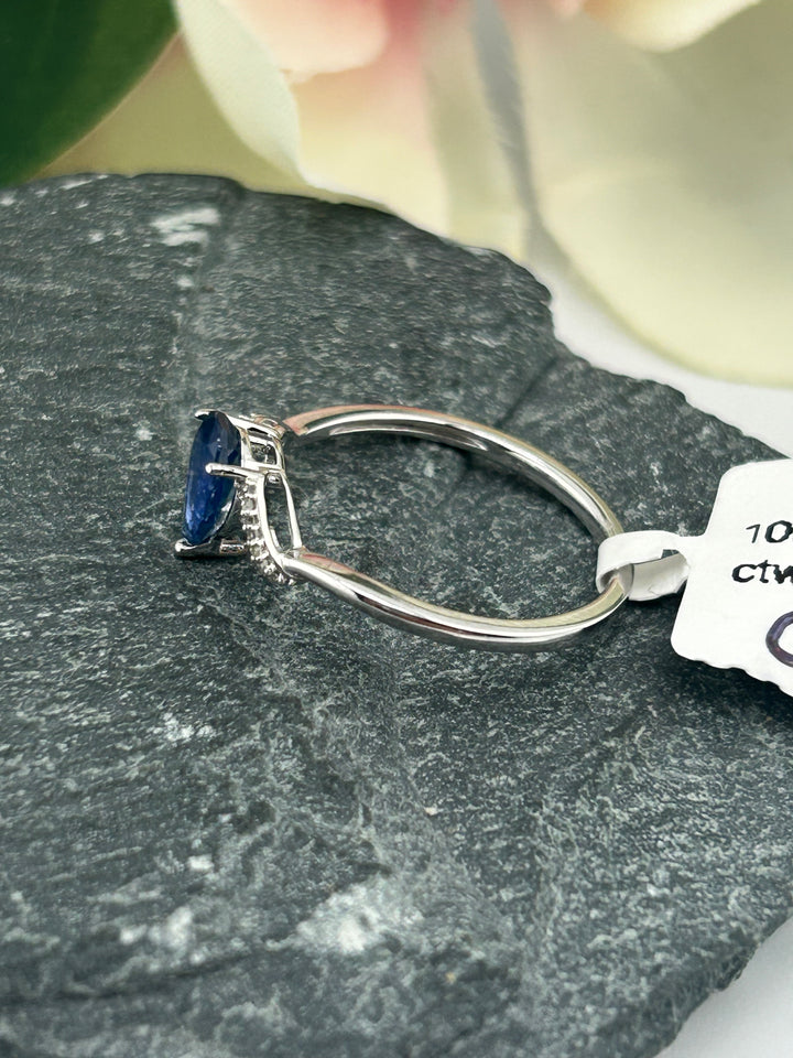 10K White Gold Diamond & Sapphire Ring