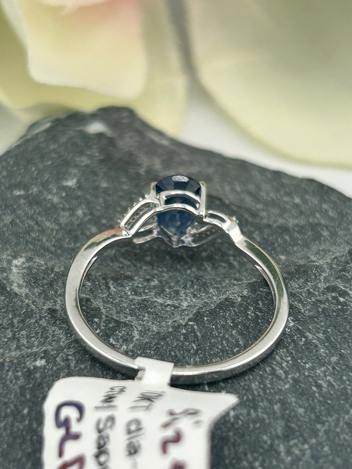 10K White Gold Diamond & Sapphire Ring