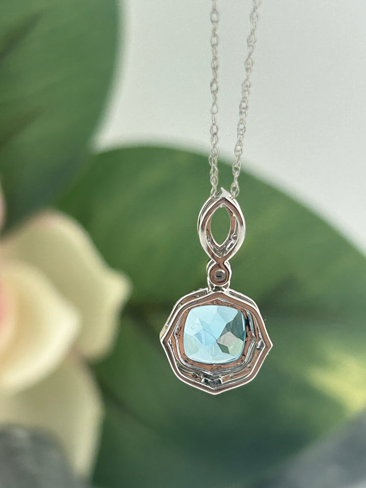 10K White Gold Diamond & Blue Topaz Necklace