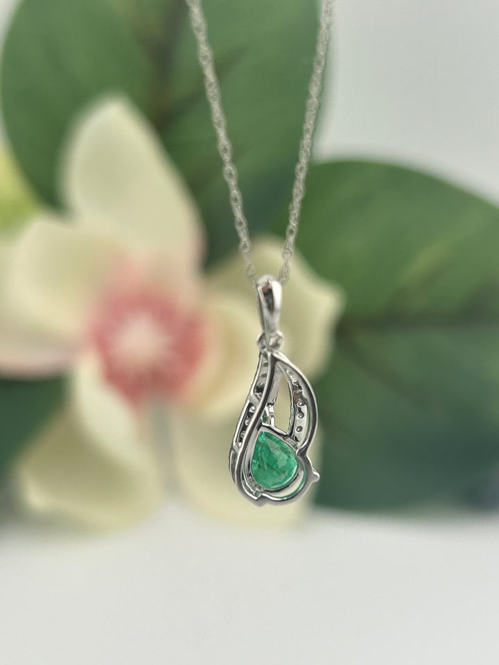 10K White Gold Diamond & Emerald Necklace