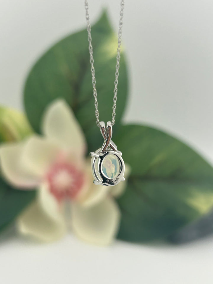 10K White Gold Diamond & Opal Necklace