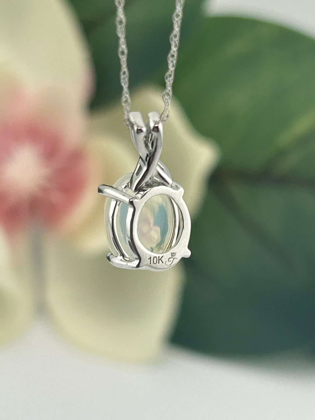 10K White Gold Diamond & Opal Necklace