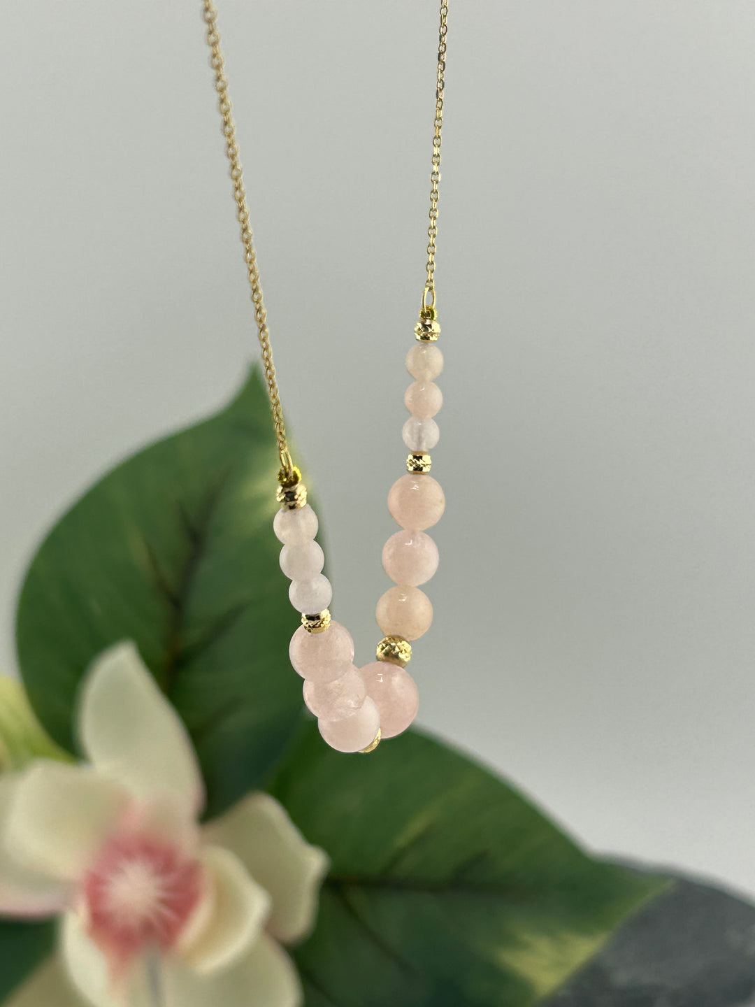 14K Gold Diamond & Morganite Necklace