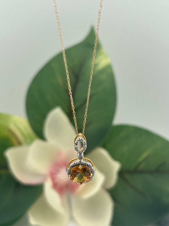 10K Gold Diamond & Citrine Necklace
