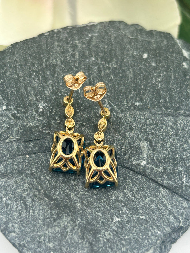 10K Gold Diamond & London Blue Topaz Post-back Earrings